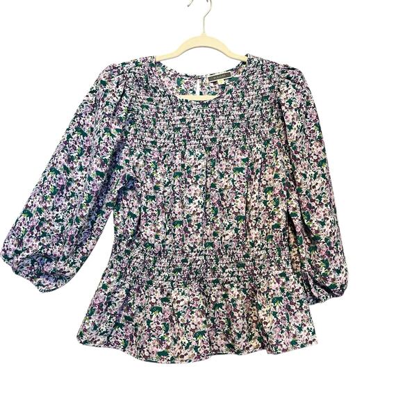 Pleione Blouse NWT Women’s Medium Smocked Floral Puff Sleeve Boho CottageCore - Picture 1 of 10